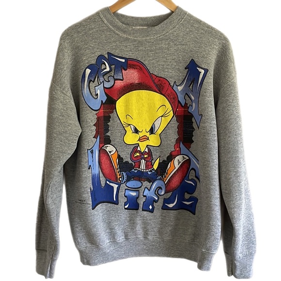 Vintage Looney Tunes Freeze Tweety Bird Get A Life Graphic Sweatshirt - Picture 2 of 13